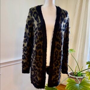 Lord & Taylor Leopard Print Open Front Cardigan size LP